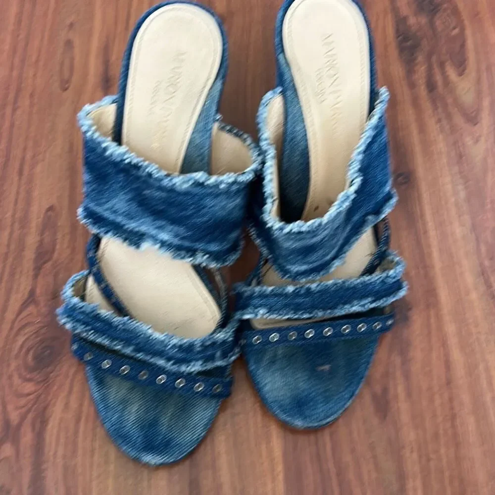 Marion Parke made in Italy distressed denim chunky heel shoes 38.5